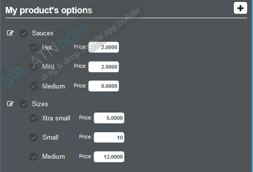 E-Commerce product options