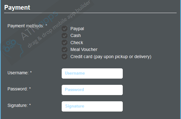 E-Commerce payment info